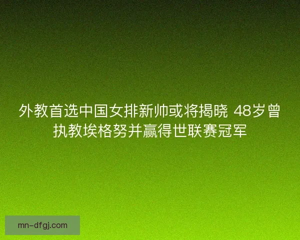 外教首选中国女排新帅或将揭晓 48岁曾执教埃格努并赢得世联赛冠军